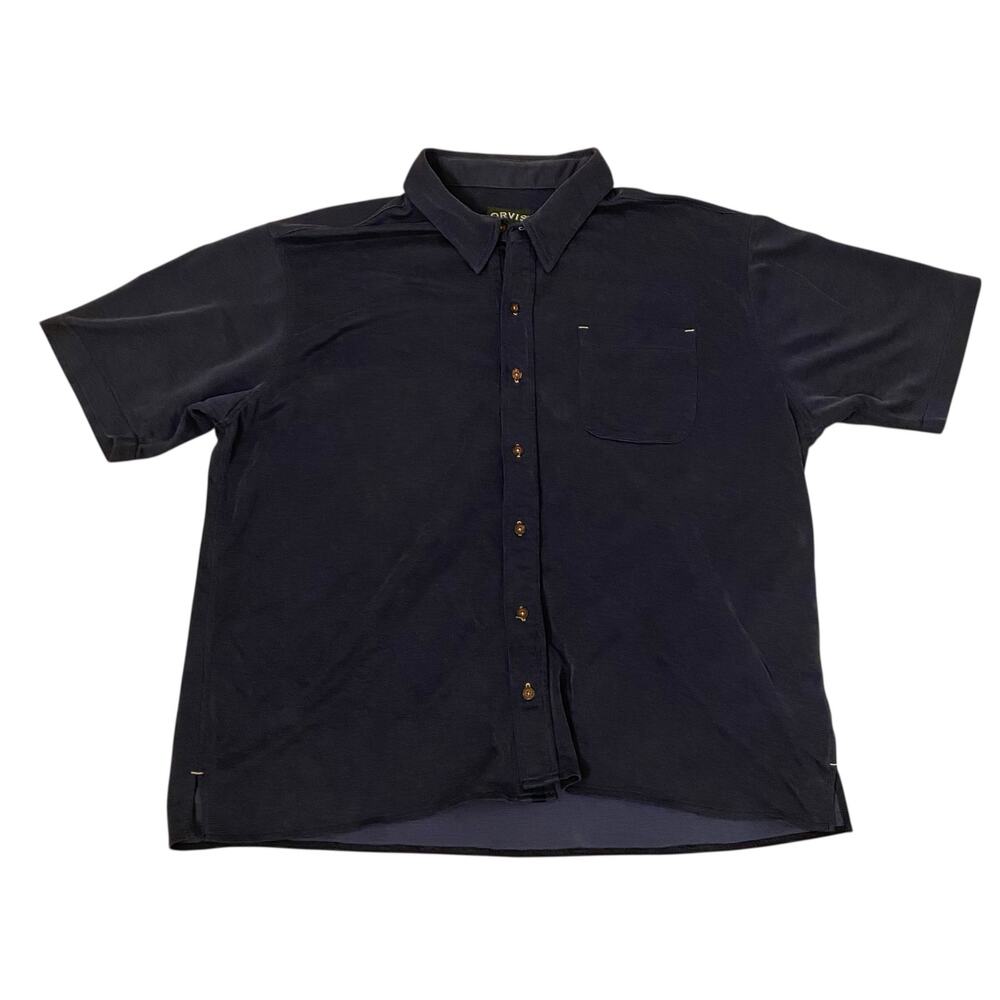 Men's Orvis Short-Sleeve Button-Up Shirt in Gray Size XXL Front Pocket
